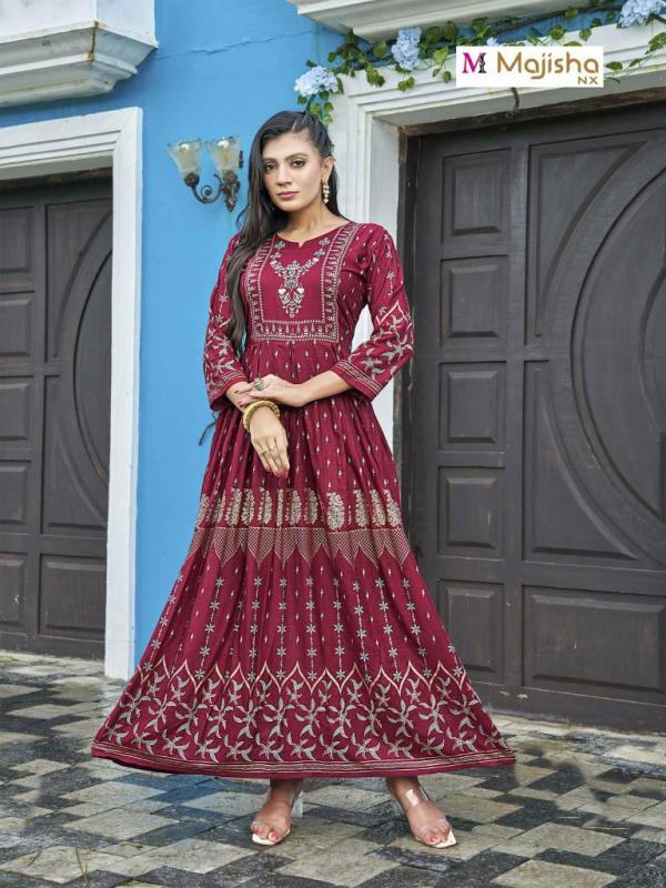 Majisha Nx Angoori 2 Fancy Wear Long Rayon  Anarkali Kurti Collection